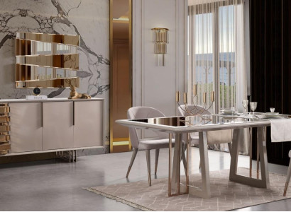 Luxury dinette Dining set Dining room Dining table Chairs Beige Wood Set 8pcs